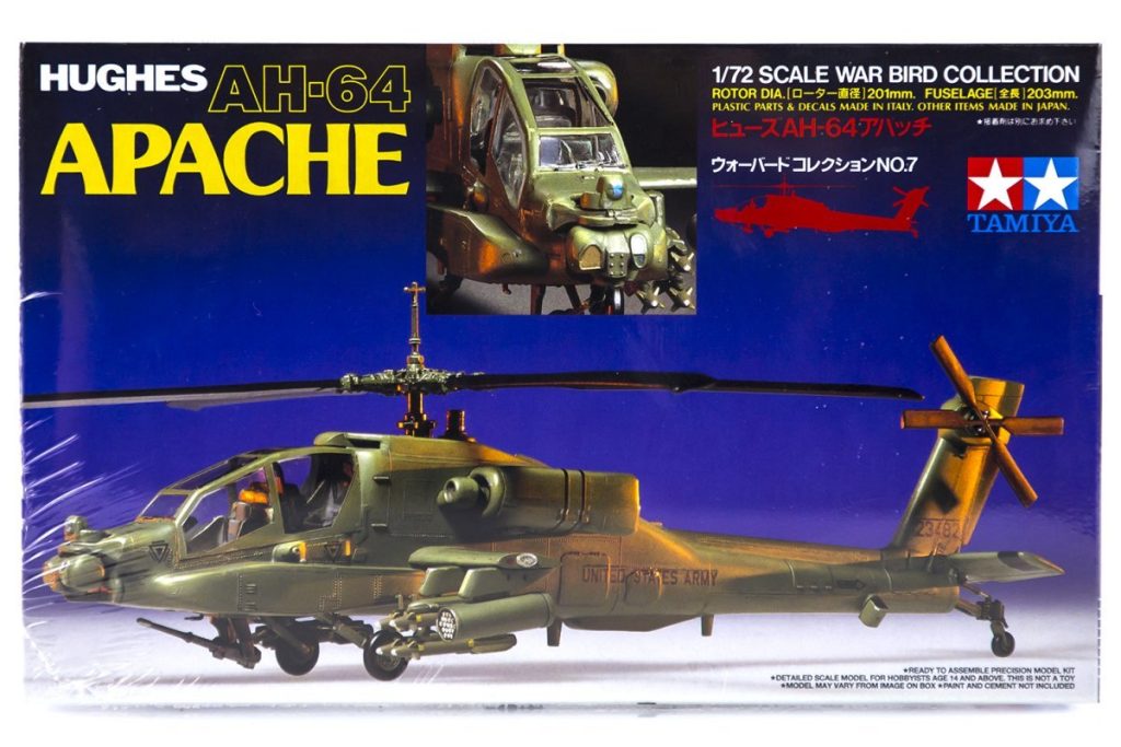 Tamiya 1/72 Scale Hughes AH64 Apache Helicopter Plastic Model Kit