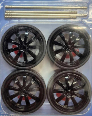 1/24 Scale Eight Spoke Wheel Set Black Set of 4 Including Disc Brakes and Axle Rods