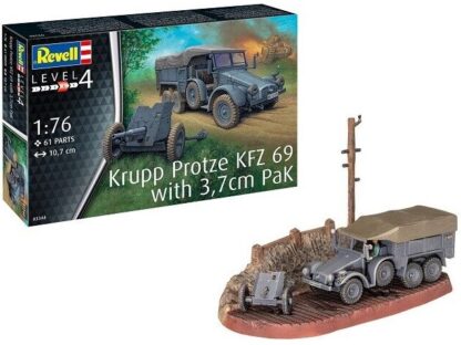 1/76 Scale Krupp Protze KFZ69 & 3.7cm Pak Revell Gift Set - 3344